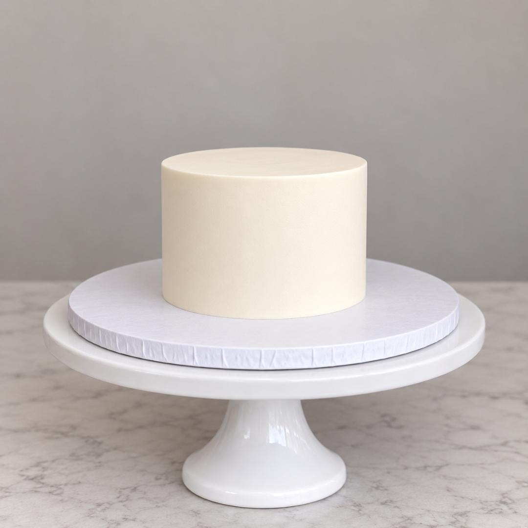 6-inch 2-layer simple cake on a white pedestal stand