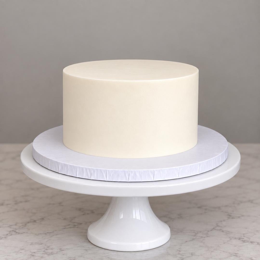 8-inch 2-layer simple cake on a white pedestal stand